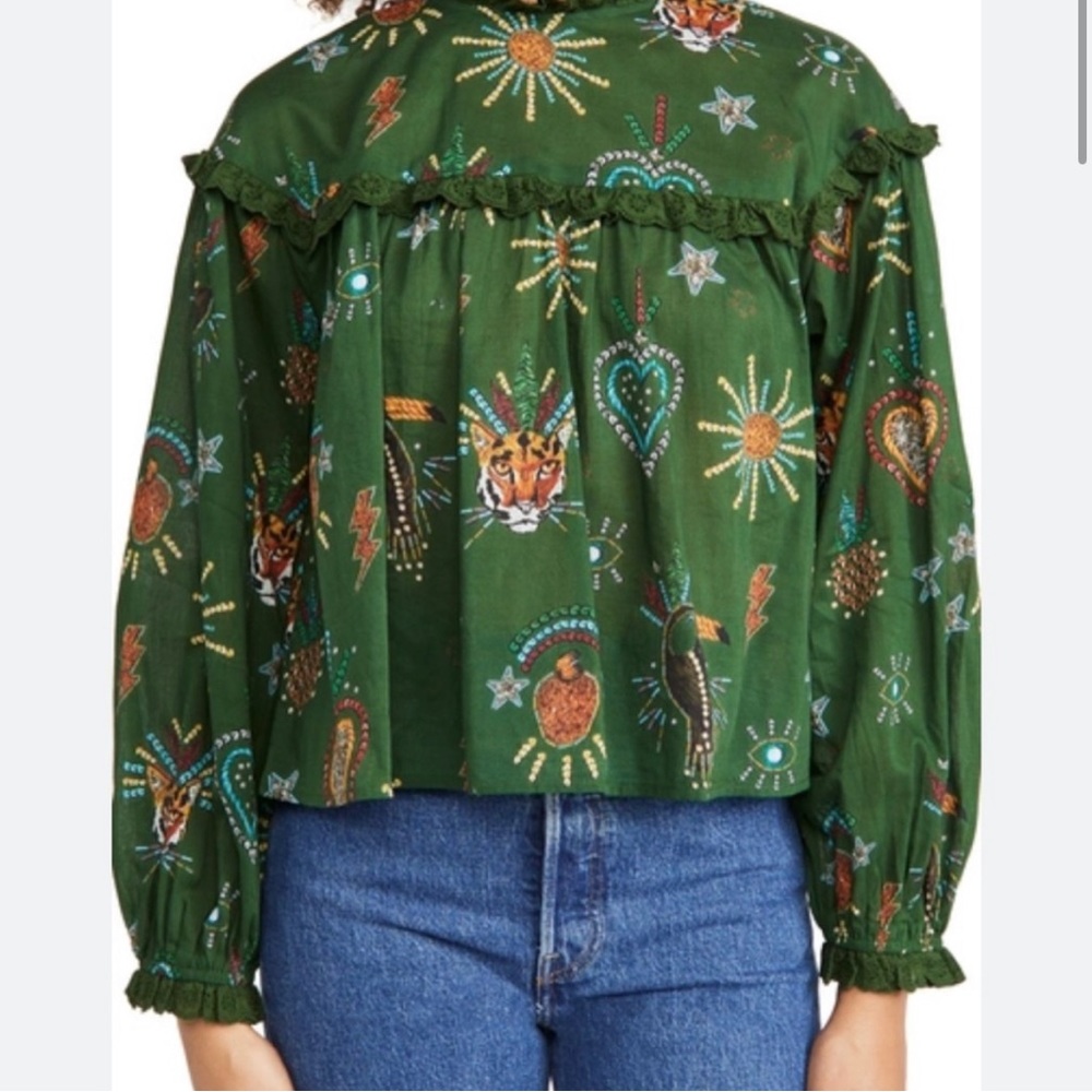 Farm Rio Green Festa Blouse